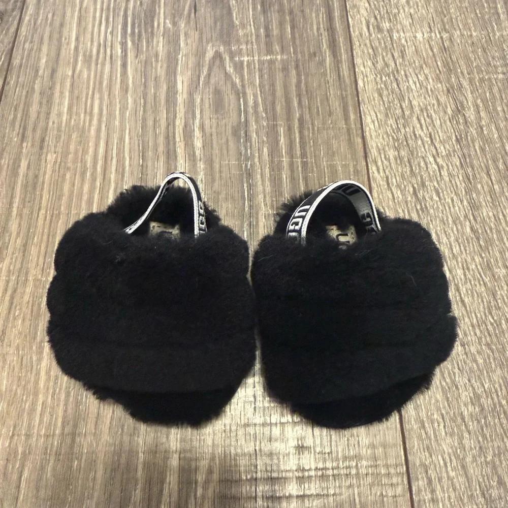 Ugg Baby Fluff Year Black Slide Slipper Size 0-1